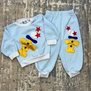 Vintage Airplane Blue Sweatsuit Shirt Pants 1980s Size 18 months